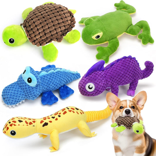 Prime Pets Dog Toys, 5 Pack, Plush Crinkle Squeaky Dog Toys, Assortment Value Bundle Animal Pet Toy for Small Medium Large Dogs, Stuffed Puppy Chew Toy
