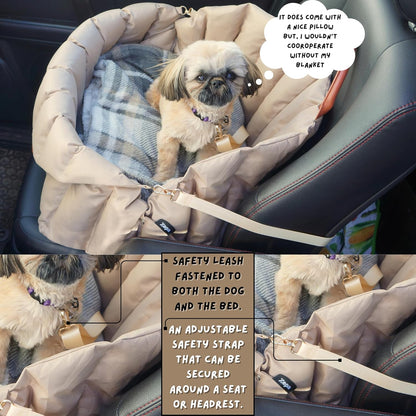 ZEPA Dog Car seat for Small Dogs, Dog Carrier for Small Dogs, Washable Oxford Fabric with Sherpa Pillow Adjustable Straps and Clip-on Leash Travel Carrier Bed 25Lb (Large)