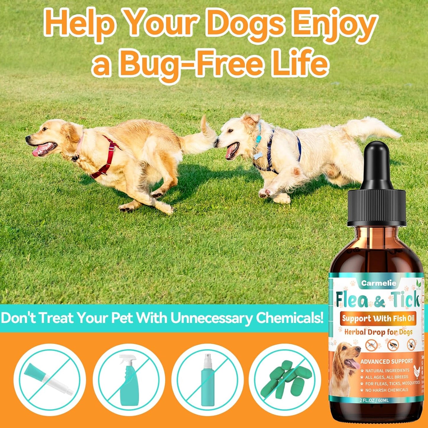Flea and Tick Prevention for Dog, Natural Oral Flea & Tick Support Drops with Omega-3 for Puppy Pets - Supports Healthy Skin & Coat - Oral Supplement for All Breeds and Ages - Chicken