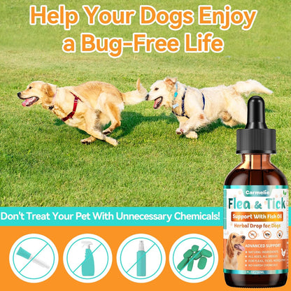 Flea and Tick Prevention for Dog, Natural Oral Flea & Tick Support Drops with Omega-3 for Puppy Pets - Supports Healthy Skin & Coat - Oral Supplement for All Breeds and Ages - Chicken