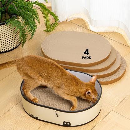 Cat Scratcher Box with 4 Cat Scratching Board Reversible Cat Scratch Pad, Heavy Duty Corrugated Cardboard Cat Bed Lounger Cat Scratchers for Indoor Cats, Protects Furniture,Kittens Gifts-Large
