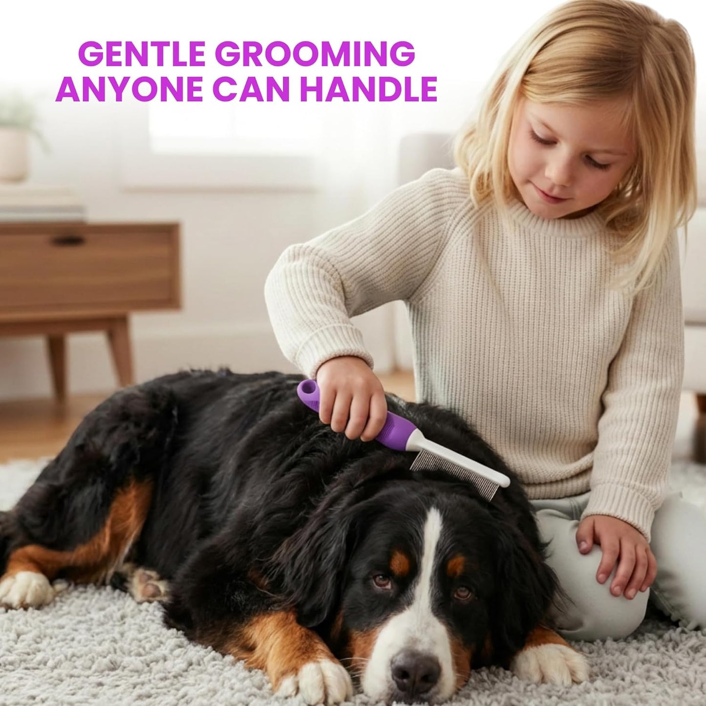 Poodle Pet Detangling Pet Comb with Long & Short Stainless Steel Teeth for Removing Matted Fur, Knots & Tangles – Detangler Tool Accessories for Safe & Gentle DIY Dog & Cat Grooming