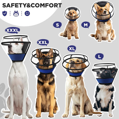 Soft Dog Cone for Dogs After Surgery,Transparent Breathable Dog Cone Collar for Small Large Medium Size Dog,Adjustable Depth Pet Recovery Collars,Elizabethan Collar for Dogs Stop Licking (Blue-M)