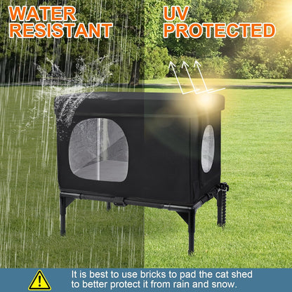 Outdoor Cat House Weatherproof, Insulated Feral Cat Houses for Cats with Cozy Cushion, Elevated Outdoor Cat Shelter, Equipped with Escape Door, Outside Cats House for Stray Cats(Small)