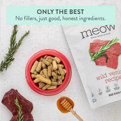 The New Zealand Natural Pet Food Co Meow Freeze Dried Cat Food - Wild Venison Recipe, High Protein Treats, Meals & Toppers, Dry Cat Food, 1.76 oz
