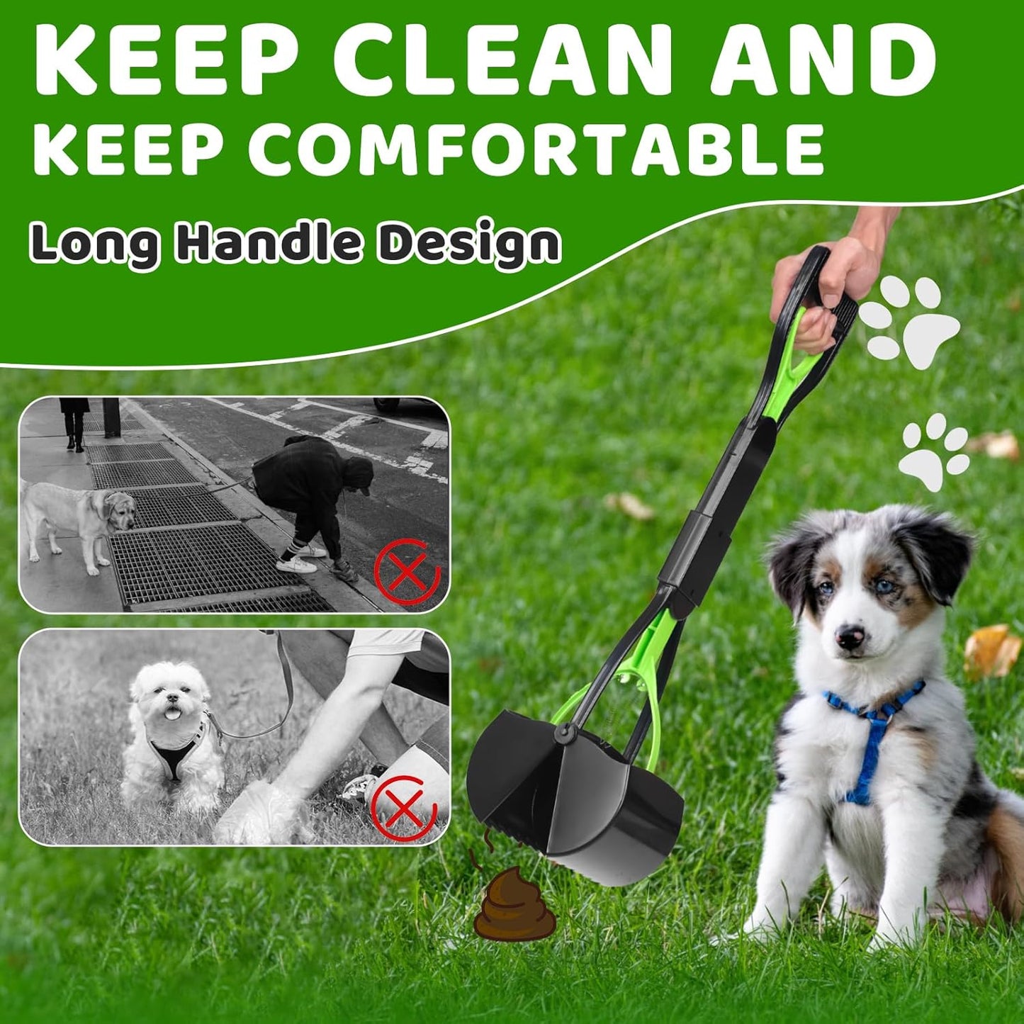 Dog Poop Trash Can Outside with Pooper Scooper and Metal Rake & Tray, 20L/5Gal Dog Waste Trash Can with Lid, Pedal and Removable Inner Waste Bin, Pet Poop Bin with 100 Bags, Green