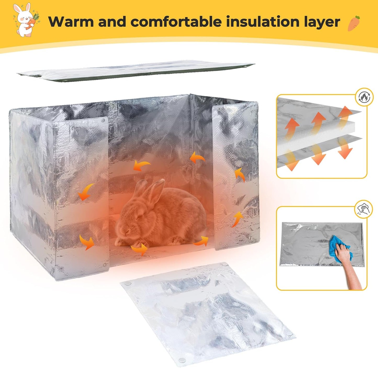COZIWOW 24 Inch Rabbit Hutch with Insulation Layer, All-Weather Wooden Bunny Cage, Indoor Outdoor Weatherproof Pet Shelter for Winter, Rabbits/Cats/Chicken, Orange