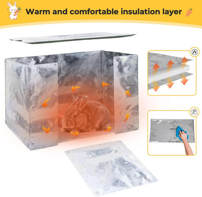 COZIWOW 24 Inch Rabbit Hutch with Insulation Layer, All-Weather Wooden Bunny Cage, Indoor Outdoor Weatherproof Pet Shelter for Winter, Rabbits/Cats/Chicken, Orange