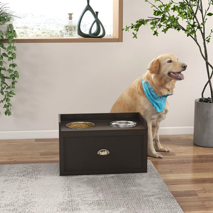 LUMILAND Dog Feeding Station with Storage Drawer for Organized Meals and Elevated Comfort, for Large Dogs, Coffee