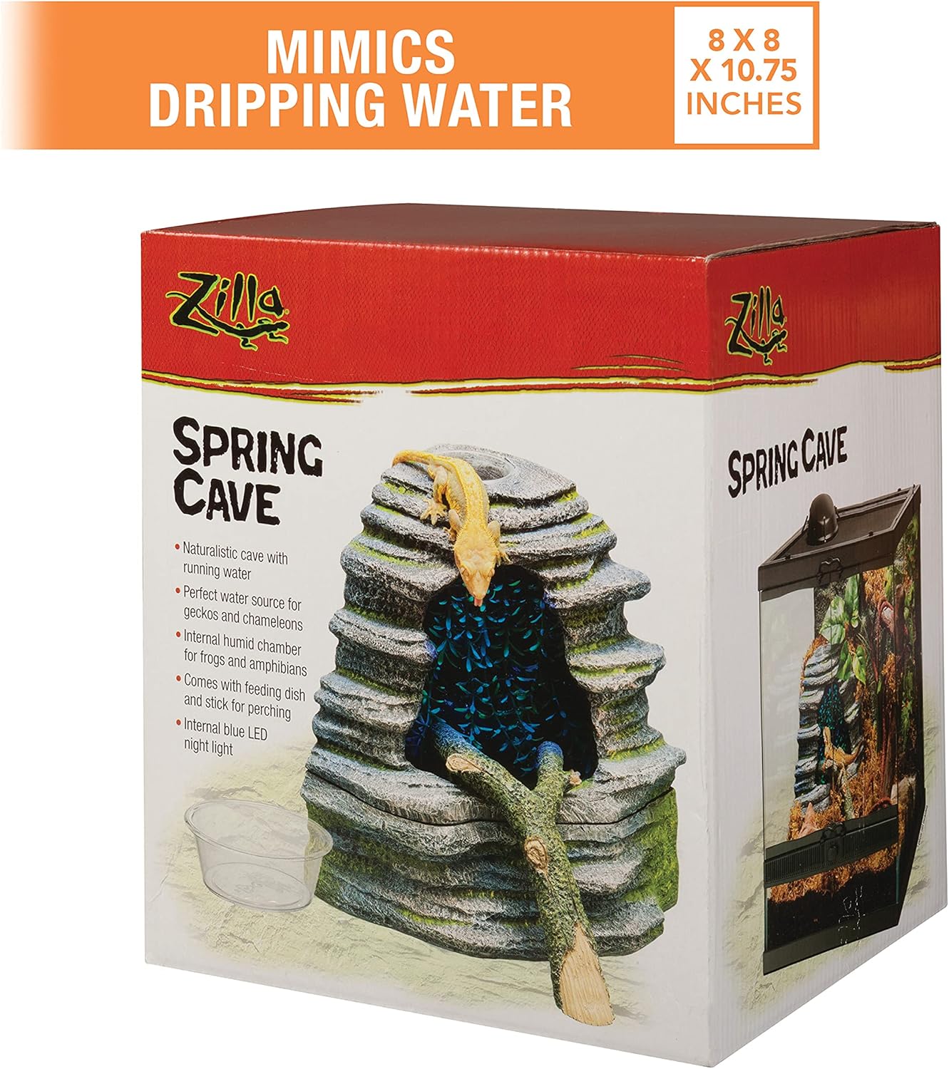Zilla Spring Cave Décor with Blue LED, Rain Chamber, One Size, ECOM