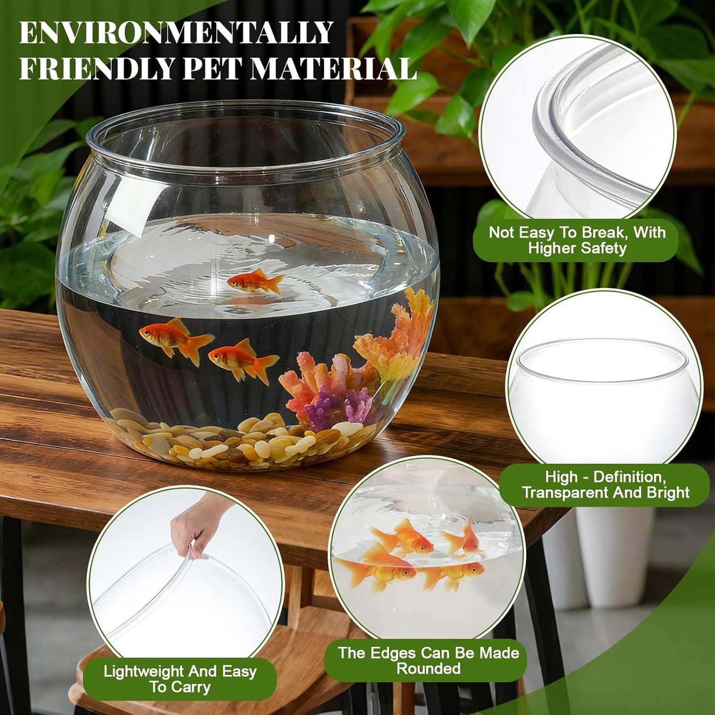 Geelin 2 Pcs 5 Gallon Plastic Fish Tank Large Bowl Shatterproof with Crystal Clear Clarity for Terrarium, Flower Vase Centerpiece Gift for Fish Lovers