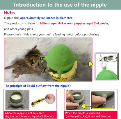 Newborn Puppy and Kitten Feeder, Milk Feeding Bowl - 4-Nipple Design for Easy Nursing of Small Pets,Green