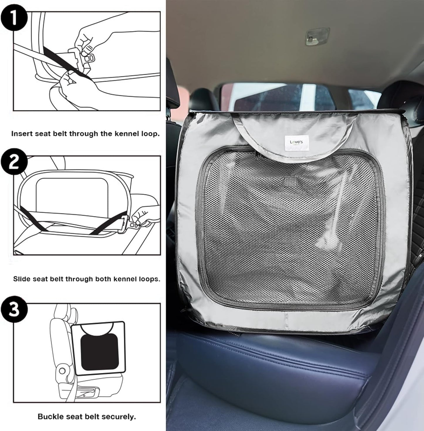 Love's Cabin 36in Portable Large Dog Bed - Pop Up Dog Kennel, Indoor Outdoor Crate for Pets, Portable Car Seat Kennel, Cat Bed Collection, Grey