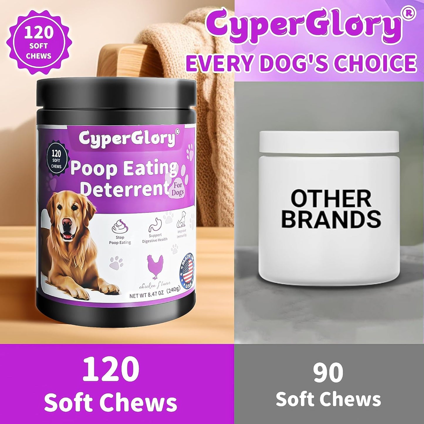 No Poop Chews for Dogs - 120 Chews Stool Eating Deterrent with Probiotics & Digestive Enzymes Supplement - Teeth Health & Immune - No Poop Eating Deterrent for Dogs - Made in USA