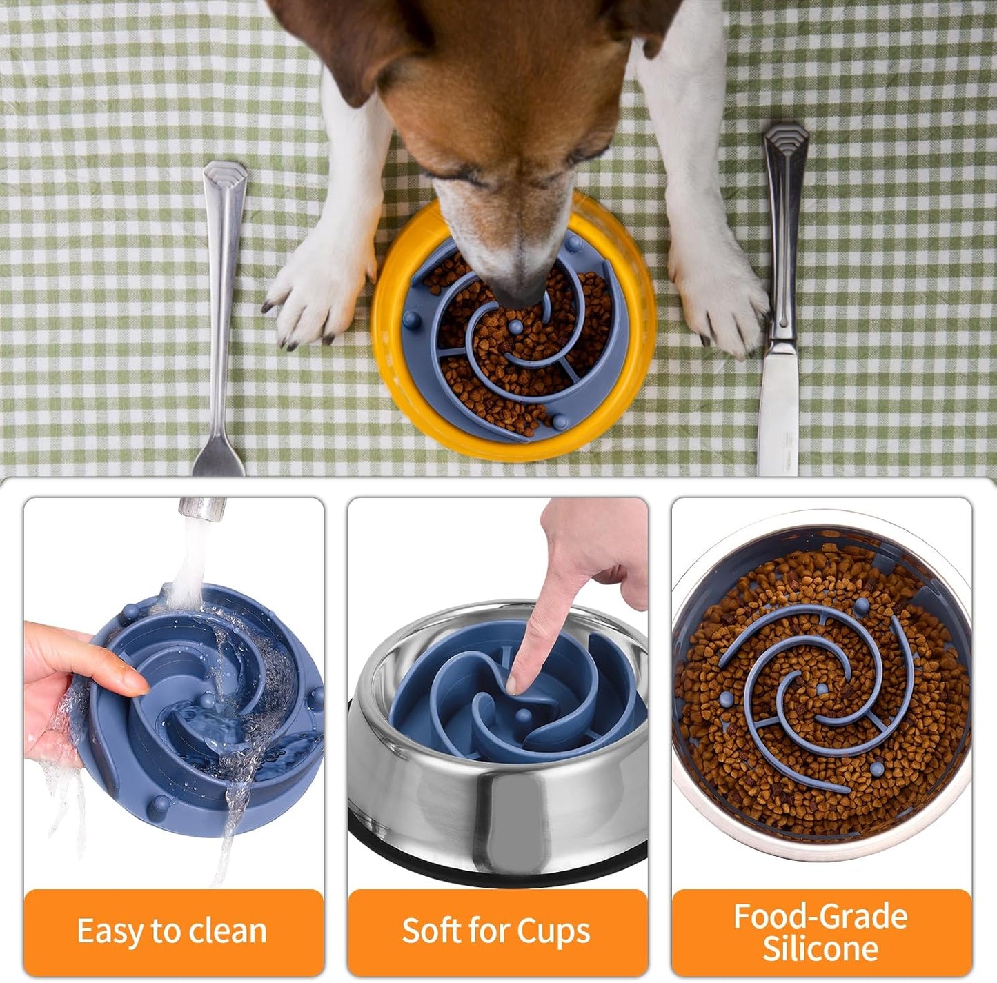 Slow Feeder Dog Bowls Insert, Bestalk Soft Silicone Slow Eating Feeder Insert with Suction Cups for Small, Medium and Large Dogs, Fit into Basic and Elevated Dog Bowls, Dark Blue