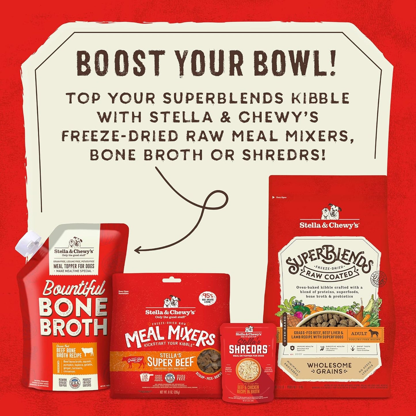 Stella & Chewy's SuperBlends Raw Coated Wholesome Grains Grass-Fed Beef, Beef Liver & Lamb Recipe with Superfoods, 3.5 lb. Bag