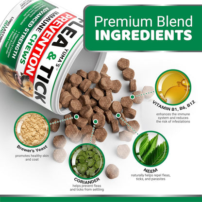 Flea and Tick Prevention for Dogs Chewables - 170 Treats - Natural Dog Flea and Tick Treatment Chewable Supplement - Oral Pills - All Breeds & Ages - Soft Chews - Made in USA - Bacon Flavor