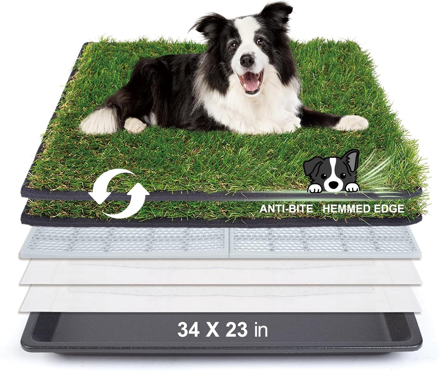 HQ4us Dog Grass Pad with Tray Large 34”×23” Dog Litter Box Toilet with 2×Artificial Grass for Dogs with Hemmed Edge, Pee Pads for Dogs, Realistic, Less Stink, Potty for Balcony