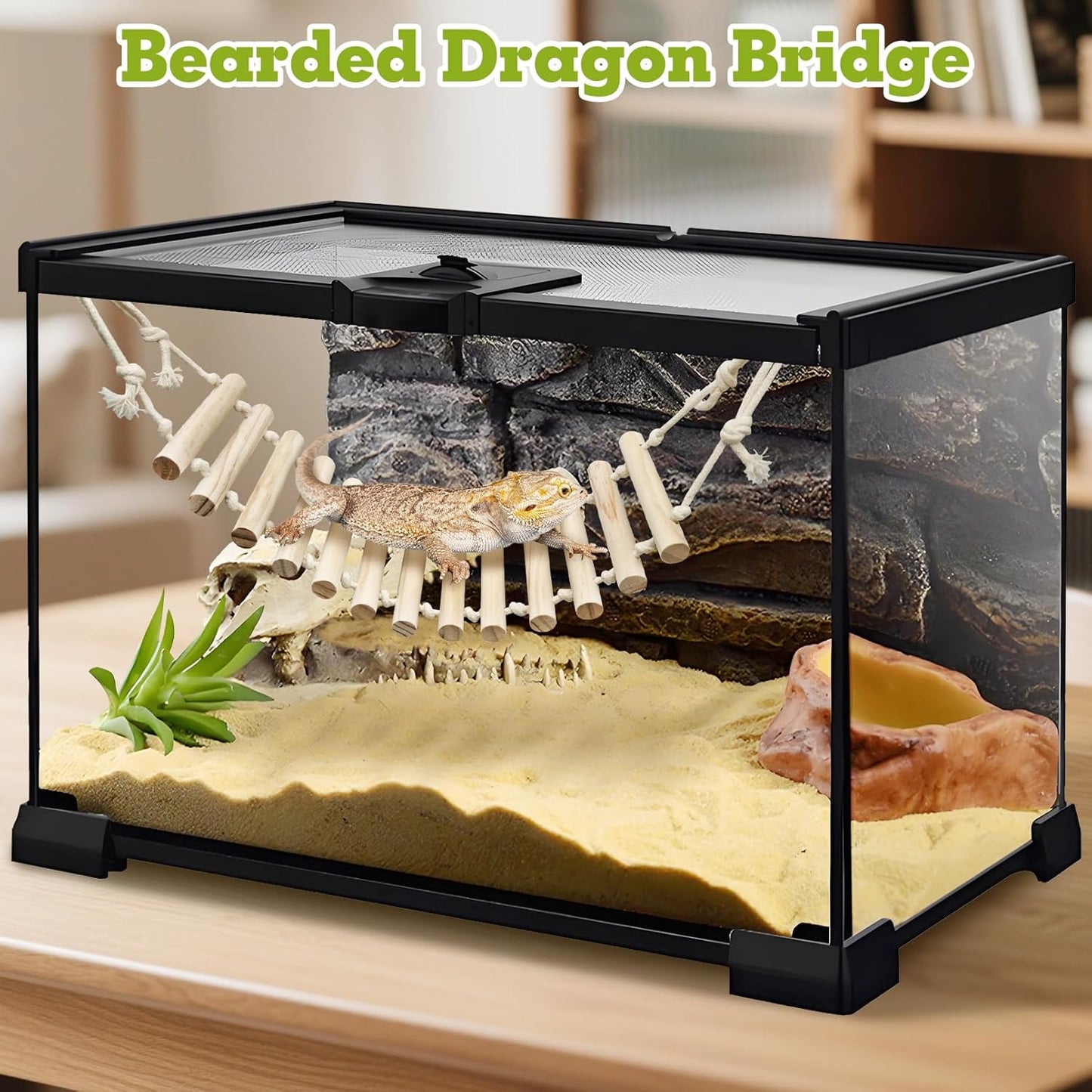 VCEPJH Reptile Bark Bedding,1 LB Natural Cork Bark for Geckos and 2 Pcs Reptile Bridge Leopard Gecko Climbing Ladder Wooden Basking Lounger for Crested Gecko Bearded Dragon Hermit Crab Turtle Chameleo