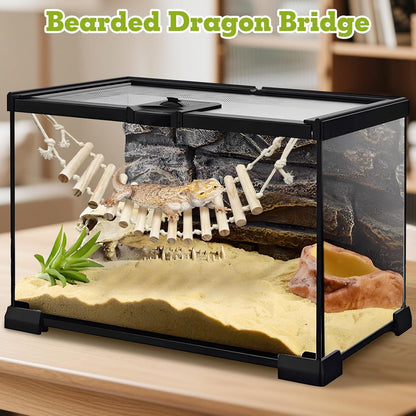 VCEPJH Reptile Bark Bedding,1 LB Natural Cork Bark for Geckos and 2 Pcs Reptile Bridge Leopard Gecko Climbing Ladder Wooden Basking Lounger for Crested Gecko Bearded Dragon Hermit Crab Turtle Chameleo