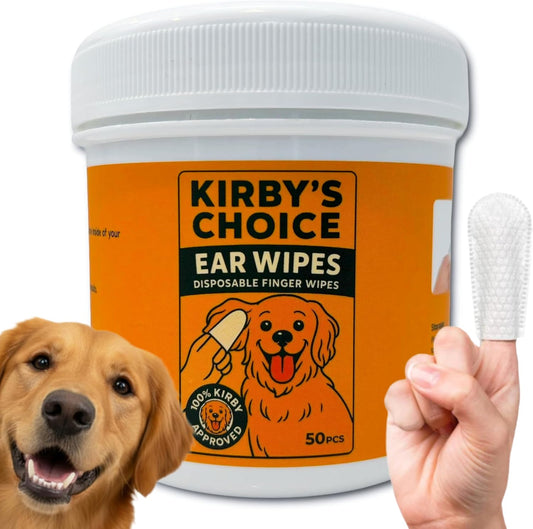 Kirby's Choice Dog Ear Finger Wipes 50 Ct – Gentle & Safe Ear Cleaner for Dogs & Cats – Removes Wax, Dirt & Odor – Helps Prevent Ear Infection & Itching – Vet-Approved Pet Ear Cleaning Wipes