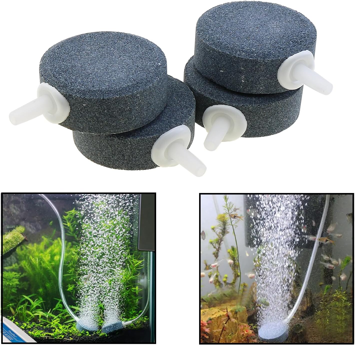 Disc Bubble Stone 1.5 Inch, Oxygen Diffuser Airstone, Suitable for Nano Air Pump, Fish Tank, Bucket, Small Pond and DWC Reservoir, 4-Pack