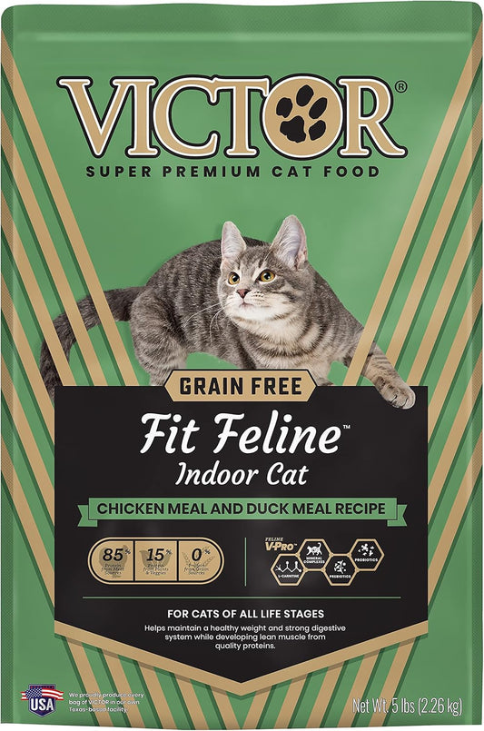 VICTOR Super Premium Cat Food – Grain Free, High-Protein Fit Feline - Dry Cat Food for Indoor Cats - 38% Protein, 16% Fat - for All Breeds and All Life Stages from Kitten to Adult, 5lb