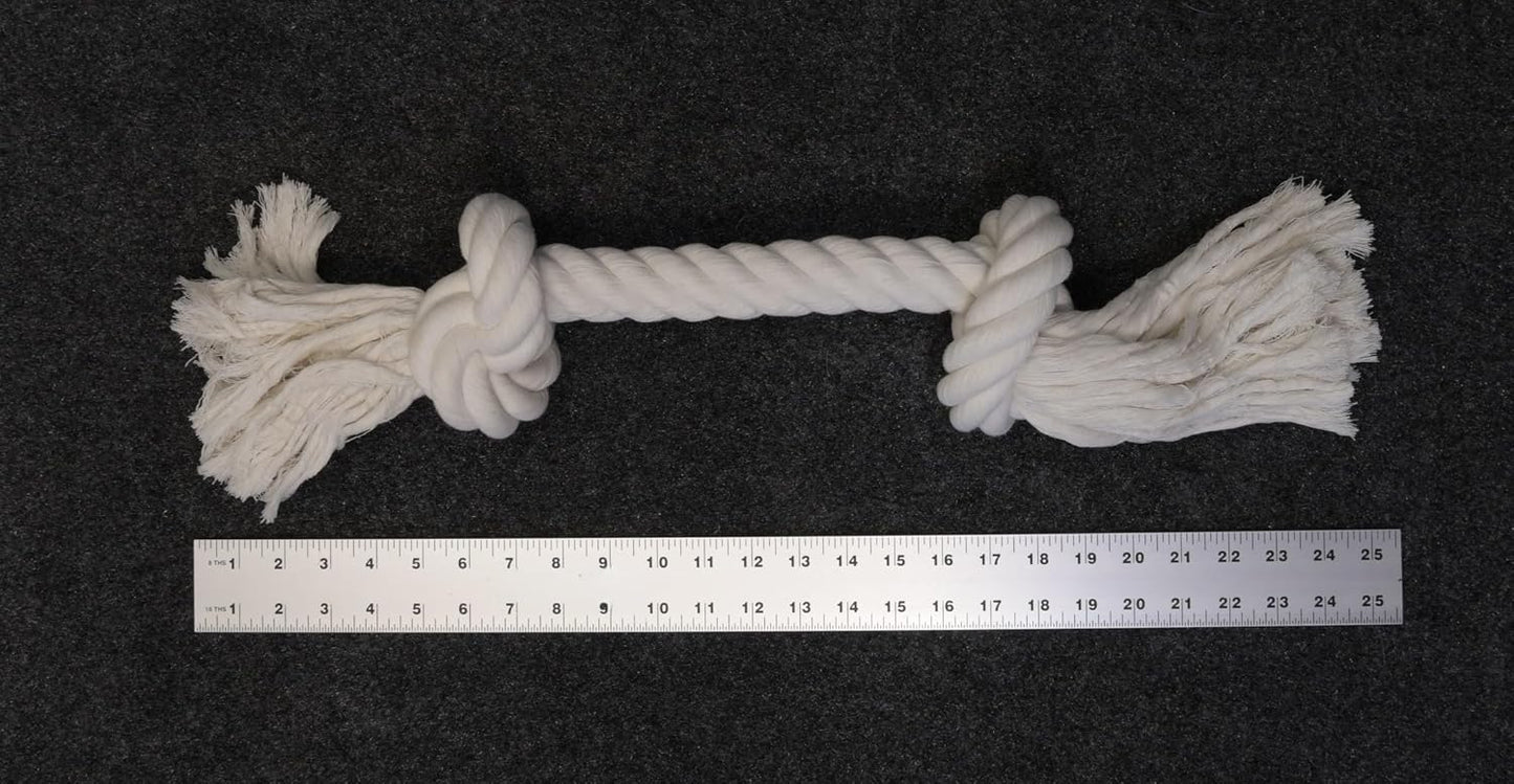 Big TUG Dog Toy. Heavy Duty Cotton Dog Toy, Made with Massive 1-1/2" Rope. White Double Knotted Tug Toy, Extra Large Size for Strong Dogs, Durable Braided Chew Rope with Frayed Ends.