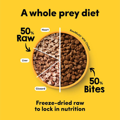 RawMix50 Premium Freeze-Dried Raw Cage-Free Chicken Dog Food (4lb) and 100% Cage-Free Chicken Liver Freeze-Dried Raw Dog Treats (3oz)