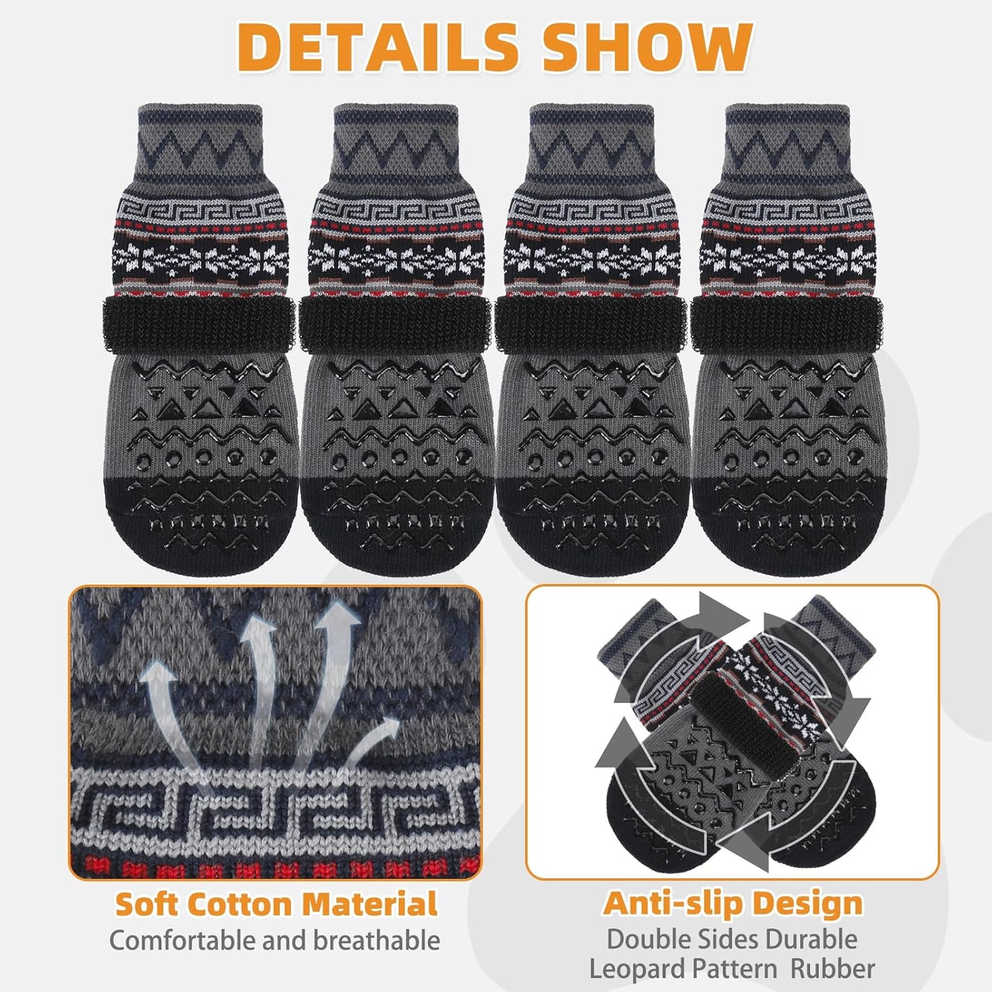 KOOLTAIL Dog Socks to Prevent Licking Paws for Hardwood Floors Anti Slip, Winter Warm Pet Boots&Paw Protector with Grippers, Double Sides Puppy Shoes Booties for Small Medium Large Senior Dogs