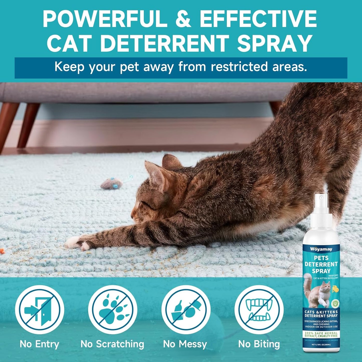 Cat Deterrent Spray, Cat Scratch Deterrent for Furniture, Cat Repellent Spray to Keep Cats Away, Cat Repellent Spray for Furniture Indoor & Outdoor, Prevent Scratching, Digging & Chewing 200ml
