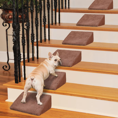 40D Density Foam Dog Ramp for Stairs Suits for Small Dogs Cats, Pet Steps Stairs for Staircase Stairs with Anti-Slip Bottom and Self-Sticky Pads to Fix(6Pack, Reddish Brown)