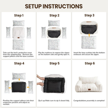 Cat Couch for Pets, Cute Small Dog Couch Bed with Cozy Soft Faux Rabbit Fur for Small Dogs, Fuzzy Dog Couch for Indoor Cats, Supportive Pet Sofa with Removable Washable Cover, Cream, 30"