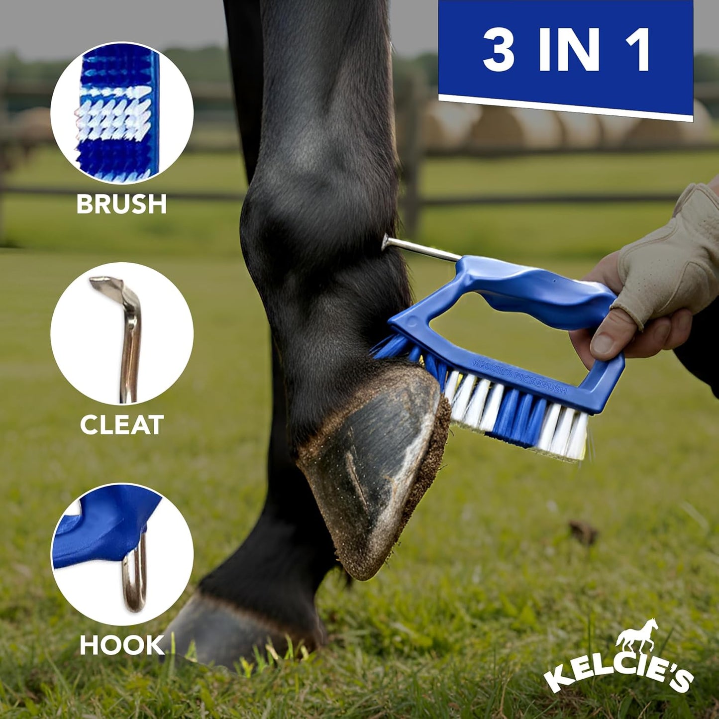 Kelcie's Pick Brush Cleaning Tool - Easy To Use Slip-Proof Grooming Brush For Horses With Great Grip