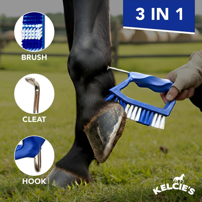 Kelcie's Pick Brush Cleaning Tool - Easy To Use Slip-Proof Grooming Brush For Horses With Great Grip