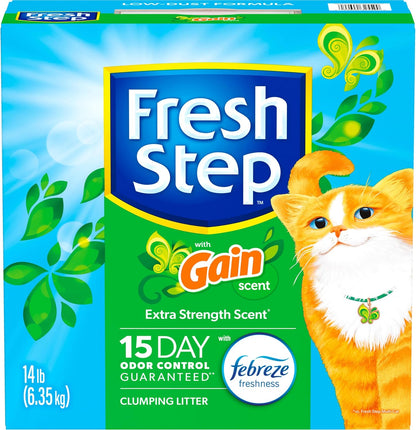 Fresh Step Clumping Litter With Febreze Freshness Gain Original Scent, Low-Dust Formula With Ammonia Block Technology, 14 lb. Box