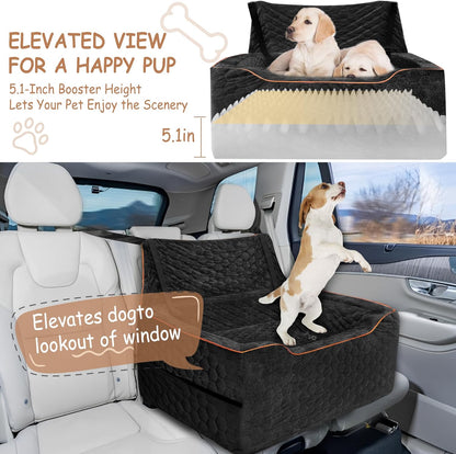 Dog Booster Seat for Larger & Medium Dogs – Comfortable Dog Car Bed with Washable Cover and Storage Pockets for Pets Up to 60lbs (Black)