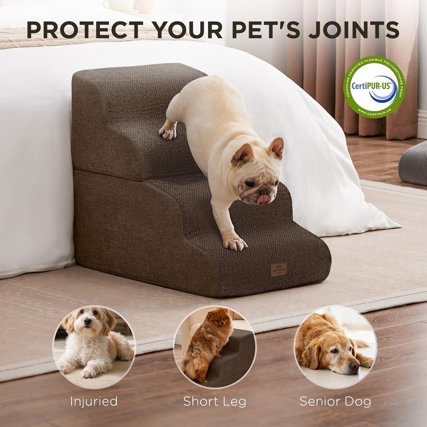 Joydeco Dog Stairs for Bed 22.8" H, 4-Step Pet Steps for Small Dogs and Cats, Dog Steps for High Bed, Non-Slip Balanced Ramp Indoor Pet Stairs,