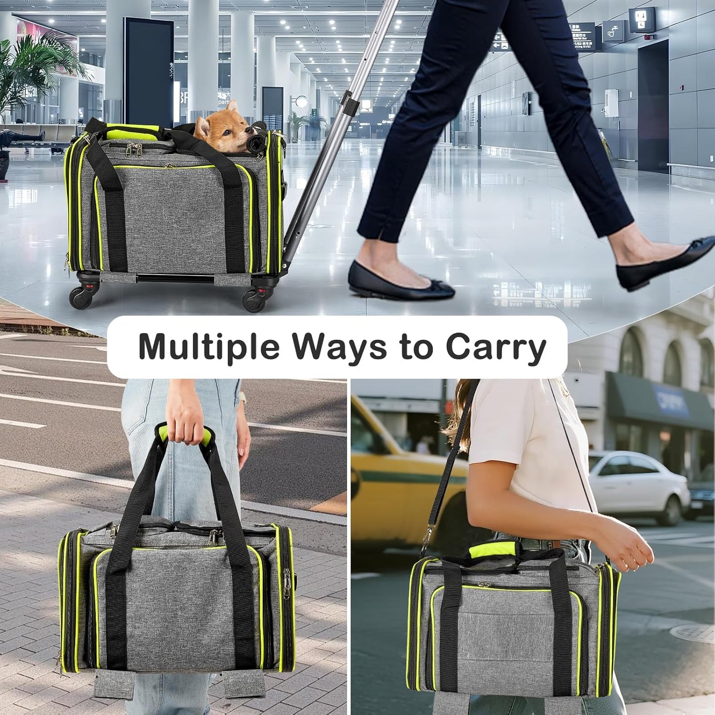 Cat Carrier with Wheels Under 18 lbs, Rolling Pet Carrier TSA Airline Approved for Kitty and Small Dog, Cat Bag Carrier,Expandable Soft Sided Pet Carrier for Travel, Camping and Trip