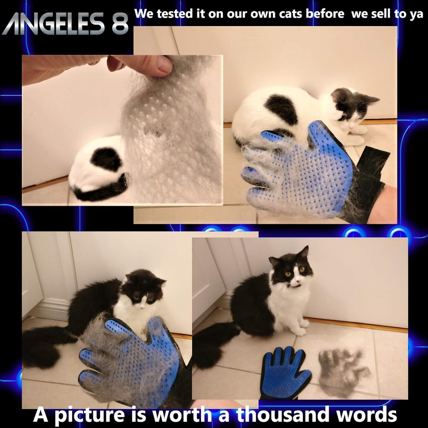 Angeles 8 Upgrade Version Pet Hair Removal Grooming Glove - Dog & Cat Brush Glove for Shedding - Pet Hair Remover Mitt - Dog & Cat with Long & Short Hair (Right Hand only)