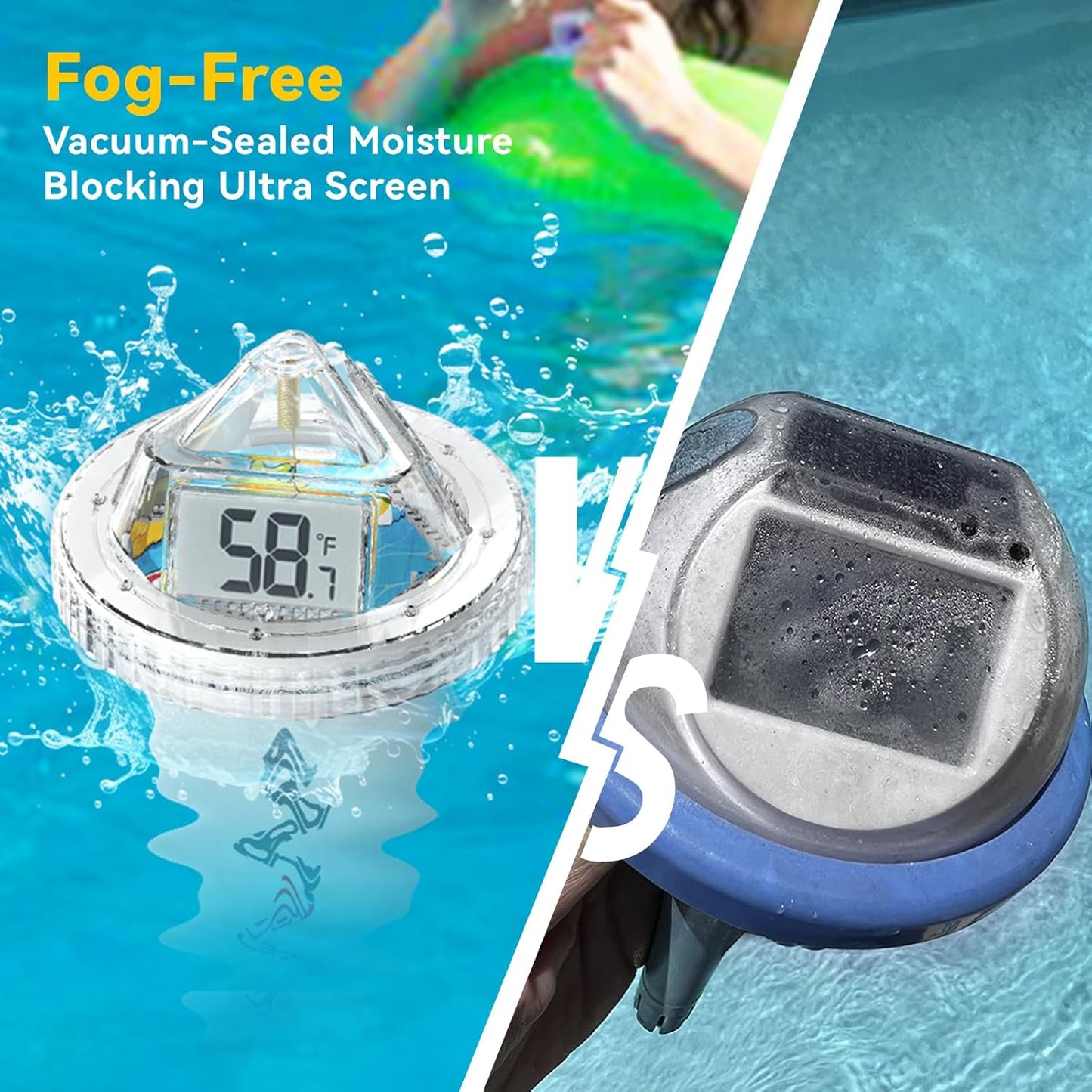 BaldrTherm Digital Floating Pool Thermometer, Anti-Fog Design with 360° Visibility, IPX7 Waterproof Water Temp Monitor for Swimming Pools, Hot Tubs, Ice Baths, Spas, Aquariums & Ponds
