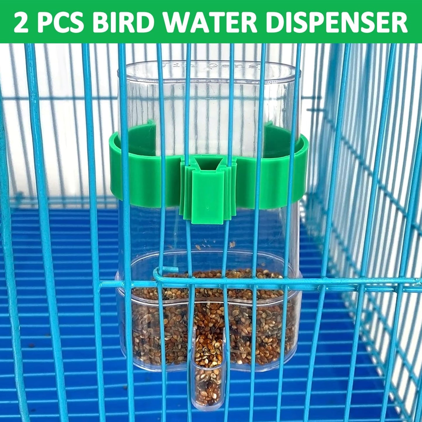 2 Pcs Automatic Bird Water Dispenser, Bird Water Feeder, Bottles Parrot Drinker Seed Food Container, Parakeet Cage Accessories for Parakeet Budgies Cockatiel Lovebird Small Birds Canary Finch