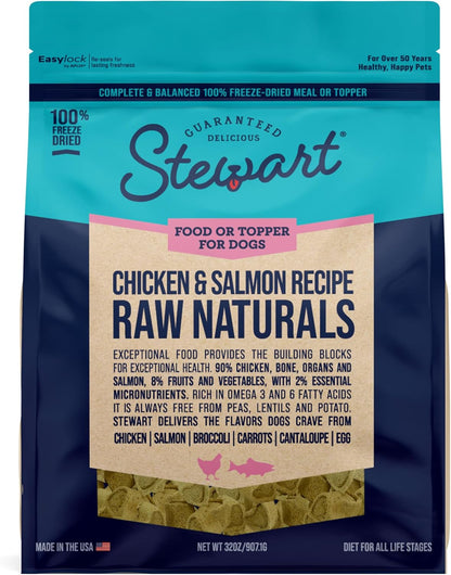 Stewart Raw Naturals Freeze Dried Raw Dog Food or Meal Topper, Chicken and Salmon Recipe, 32 Ounce Bag, Complete and Balanced Nutrition