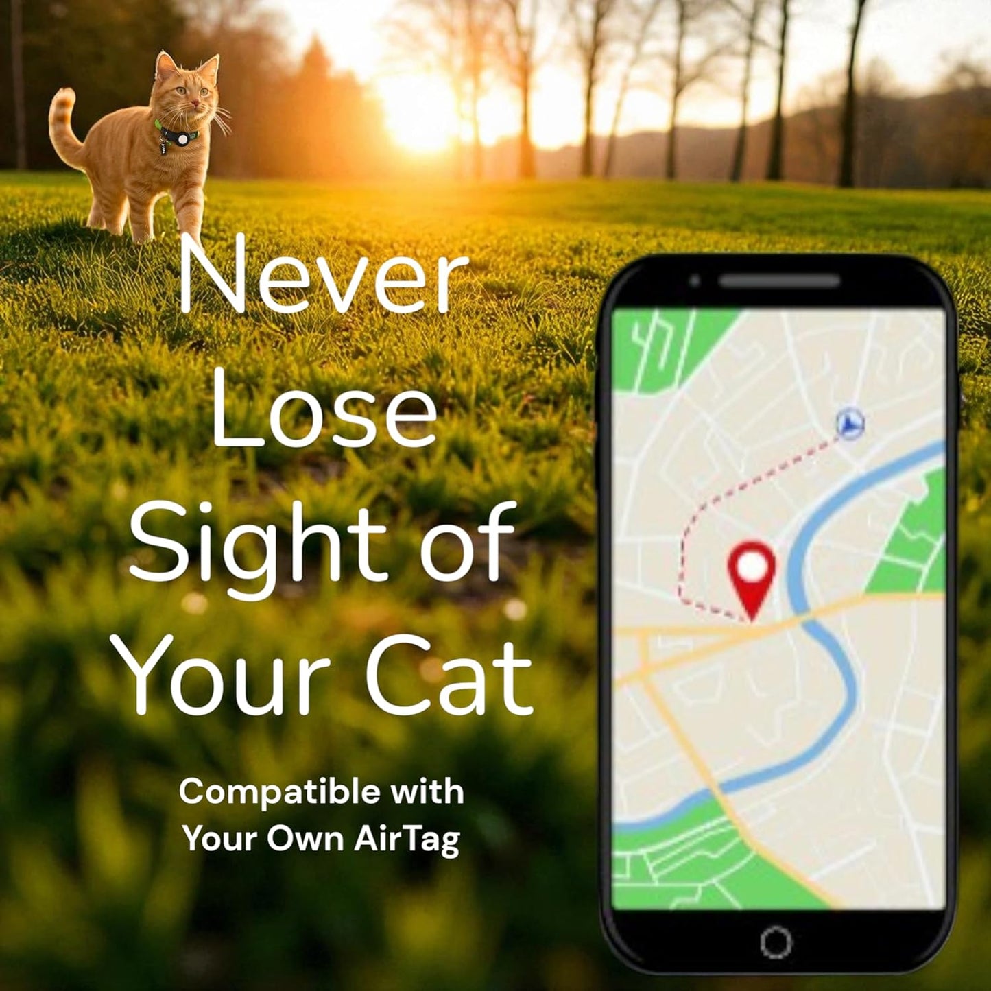 AirTag Cat Collar Airtag Holder for Cats – Breakaway Reflective Nylon Kitten Collar with Bell, Adjustable 1cm Cat Collar for Tracking, Safety & Small Cats (Fits 8.66–13.78 in)