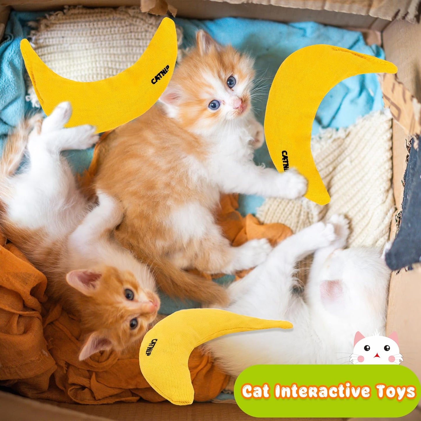 6 Pack Banana Catnip Toys Yellow Cat Chew Catnip Toys Banana Cat Pillow Toys Kitten Interactive Stuffed Banana Catnip for Kitten Cats Indoor Bites Scrub Claws Toys