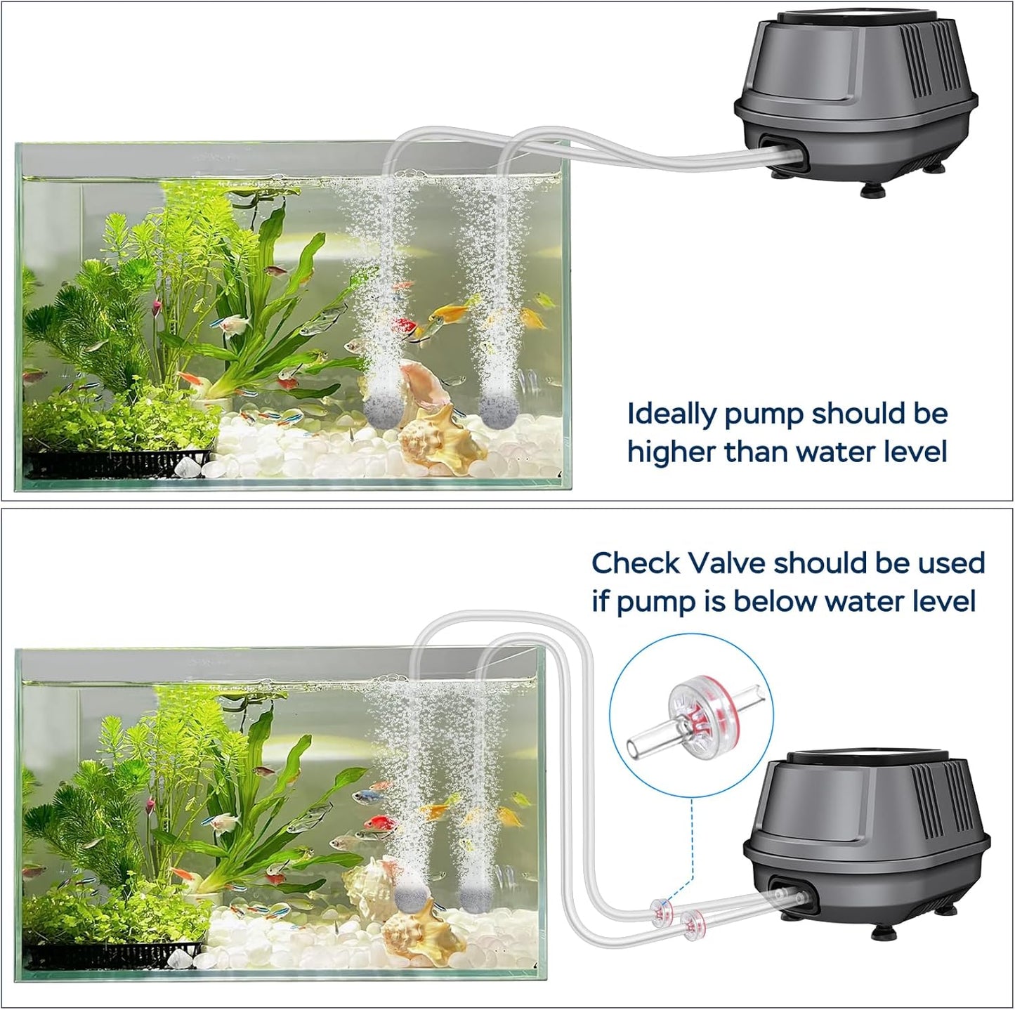 AquaMiracle Aquarium Air Pump Super Quiet Fish Tank Air Pump, 6W/10W 190GPH/317GPHAquarium Bubbler Hydroponics Air Pump Oxygen Pump Pond Aerator