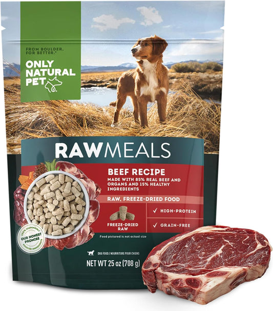 Only Natural Pet RawMeals Beef Recipe Freeze-Dried Dog Food - High-Protein, Grain-Free, with Organ Meat, Fruits & Veggies - Complete Meal, Topper or Treat for All Breeds & Picky Eaters - 25 oz
