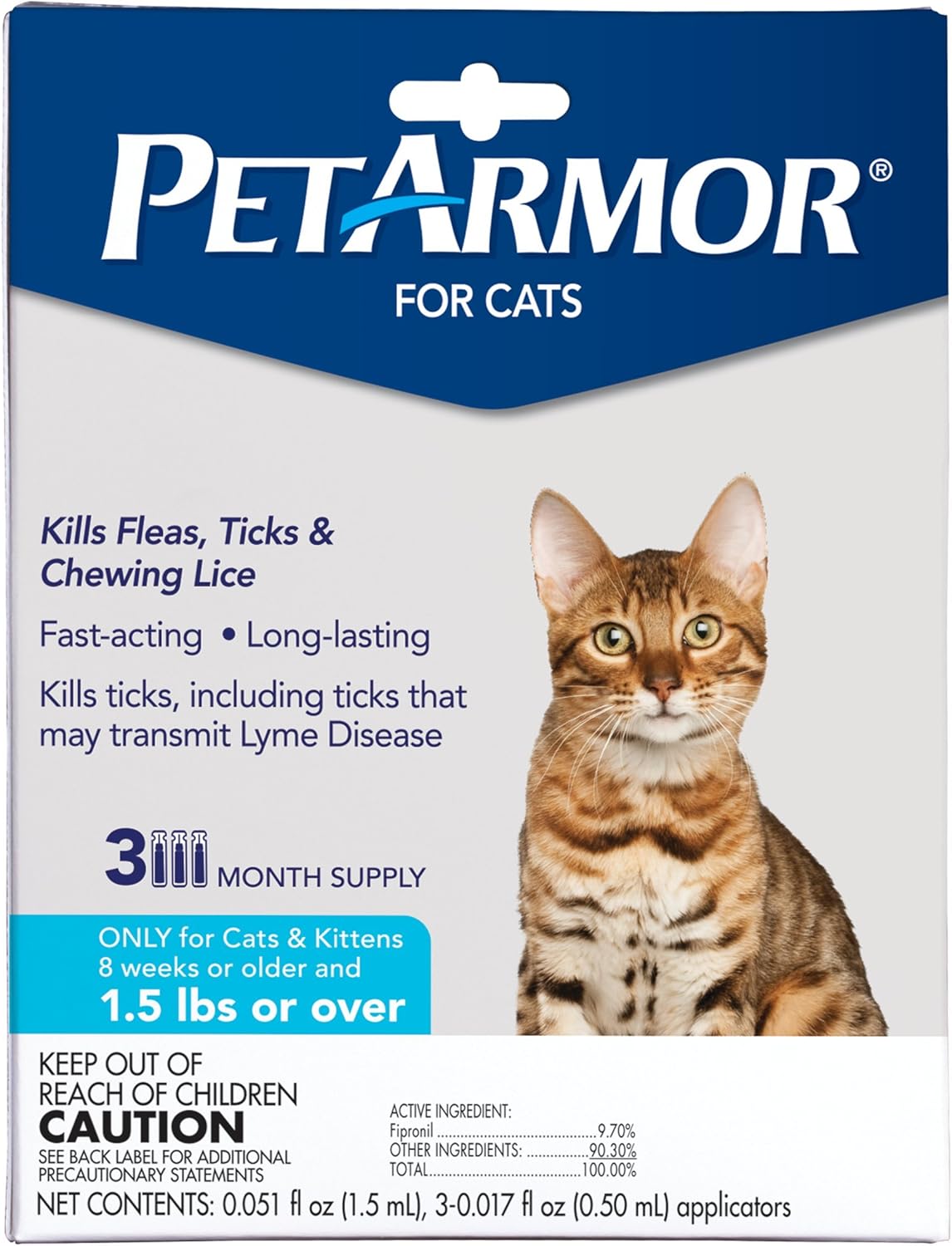PetArmor for Cats, Flea & Tick Treatment for Cats (Over 1.5 Pounds), Includes 3 Month Supply of Topical Flea Treatments