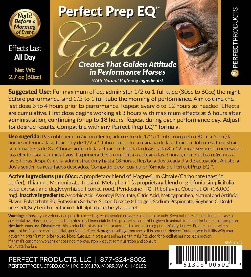 Perfect Prep EQ Gold Equine Calmer Long-Acting All Natural for Horse Anxiety, Lasts 18+ Hours, 60cc Paste