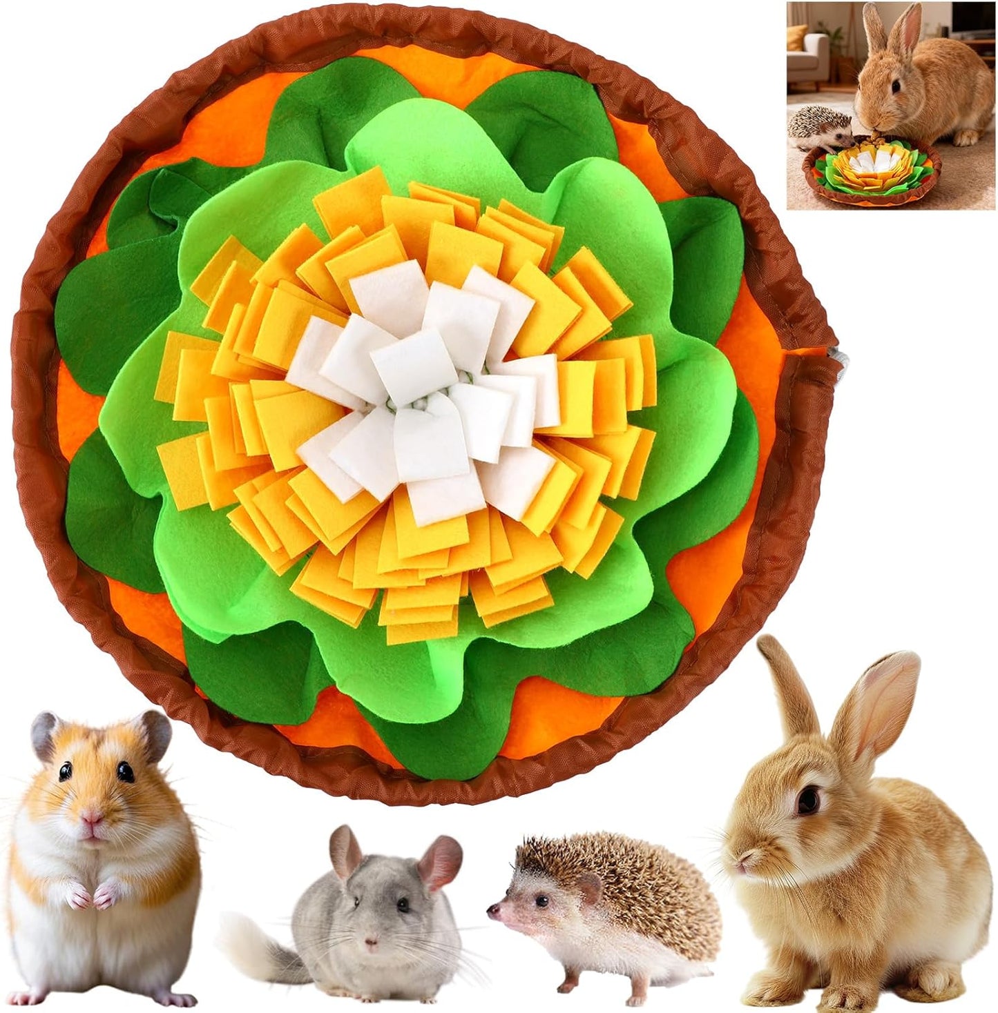 Rabbit Foraging Mat, Interactive Bunny Puzzle Toys Soft Pet Feeding Mat for Hedgehog Guinea Pig Hamster Chinchilla Kitten Puppy and Small Animals